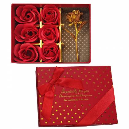 Κουτί με 6 Τριαντάφυλλα & 1 Χρυσό 15x11,5x4,5cm  στην Κατηγορία Δωράκια 