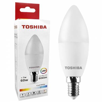 ΛΑΜΠΑ LED TOSHIBA ΚΕΡΙ  ΓΙΑ ΝΤΟΥΙ E14 ΨΥΧΡΟ ΛΕΥΚΟ 230V N_STD C37 E14 7W 6500K ΓΩΝΙΑ ΔΕΣΜΗΣ 180 ΜΟΙΡΕΣ   στην Κατηγορία Λάμπες 